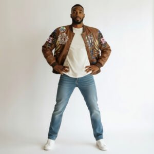 SIXGEAR Brown Faux Leather Varsity jacket - Image 5