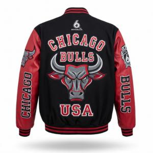 SIXGEAR Black wool-Maroon leather  Varsity jacket - Image 4