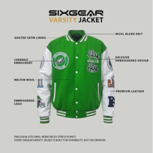 SIXGEAR Green wool-white leather  Varsity jacket - Image 4